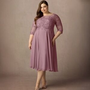 AZAZIE MARGE Vintage Mauve A-Line Scoop Lace Chiffon Dress Size A20